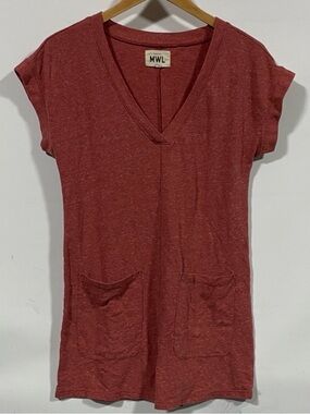 Madewell Heathered Brick Red V-Neck Short Sleeve Romper with Pockets